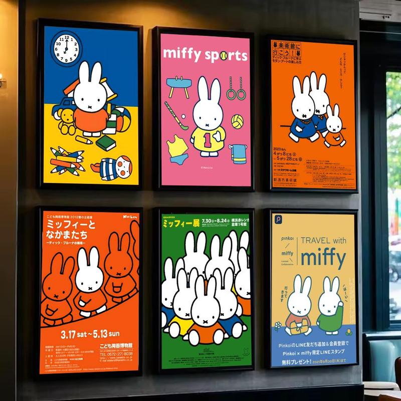 Cartoon Cute White Rabbit M-Miffy Poster Sticky Waterproof Wall Art High Quality Print Aesthetic Home Living Bedroom Decor Trendy Room Decoration Easy-To-Apply Gift Durable