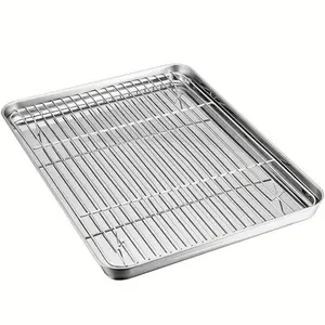 PrimPick 1 set of baking trays and racks, stainless steel cookie sheets, baking tray with cooling rack, safe and healthy, no need for dishwasher, suitable for outdoor picnic parties, barbecue accessories, kitchen accessories, Baking Tools, Bakeware
