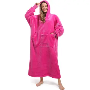 REDESS Flannel Lambswool Lined Hooded Robe Long Warm Home Robe with Pockets Unisex Housecoat Nightwear Loungewear for Home and Outdoors