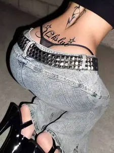 1pc Unisex Y2K Punk Streetwear Belt, Full-Print Rivet Decoration, Casual Denim Jeans Accessory, Party & Nightclub Use, Valentine's Gift, Street Style Belt