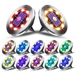 12pcs Solar Lights Outdoor Lights, 8 LED Color Changing Solar Ground Lights, Multi Colour Disc Lights Lawn Lights, Disc Lights Outdoor Garden Lawn, Path Garden Lawn Driveway (RGB)