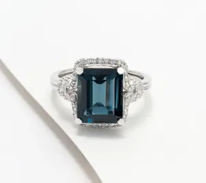 Affinity Gems London Blue Topaz & Diamond Emerald Cut Ring, Sterling Affinity Gems London Blue Topaz & Diamond Emerald Cut Ring, Sterling