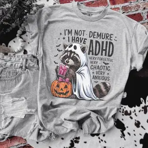 I’m Not Demure I Have ADHD Ash Grey T-Shirt - Bleached - Gildan - Unisex