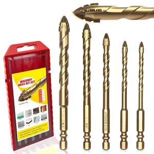 5 count Four  Serrated Eccentric Drill Bits,Assorted Sizes (3/16",1/4",5/16",3/8",1/2"),Tile Drill Bits Set for  Glass Brick Concrete