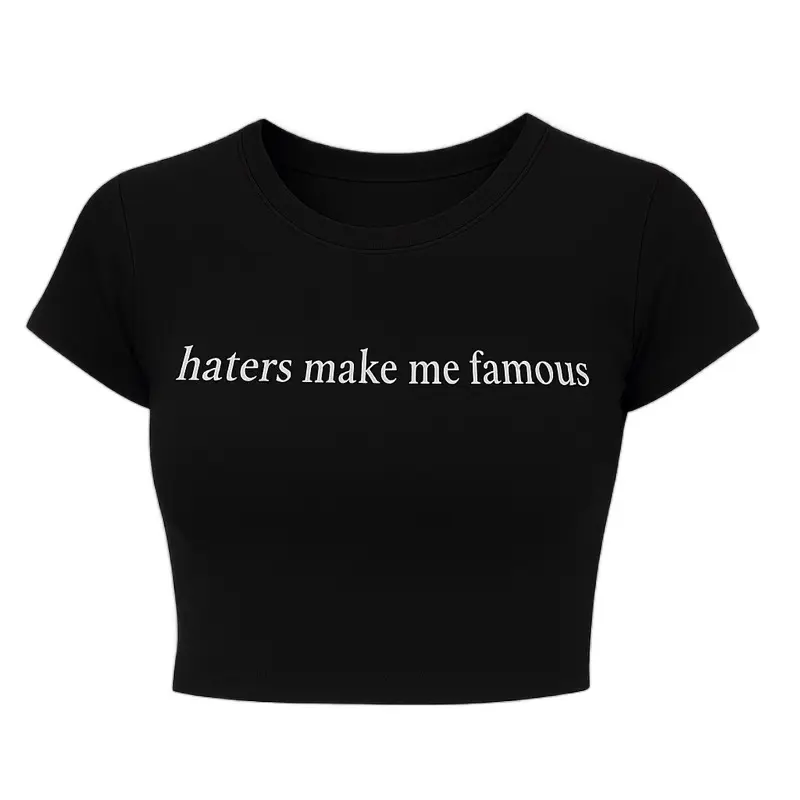 TRNDNG haters make me famous Women's Fun Trendy Tee Shirt Black Short Sleeve Graphic Top