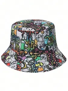 Unisex Style Printed Cartoon Patterns Fisherman Hat, Dual-Sided Wearable Bucket Cap, Lightweight Breathable Sun Protection, Casual Outdoor Travel Hat