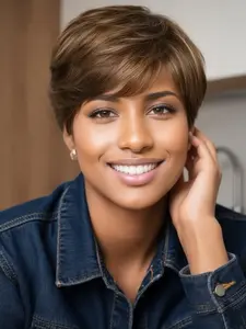 Women Short Pixie Cut Wig, Soft Human Hair, Natural Straight Style, Glueless & Full Machine-Made Design, Perfect for Casual Daily Wear