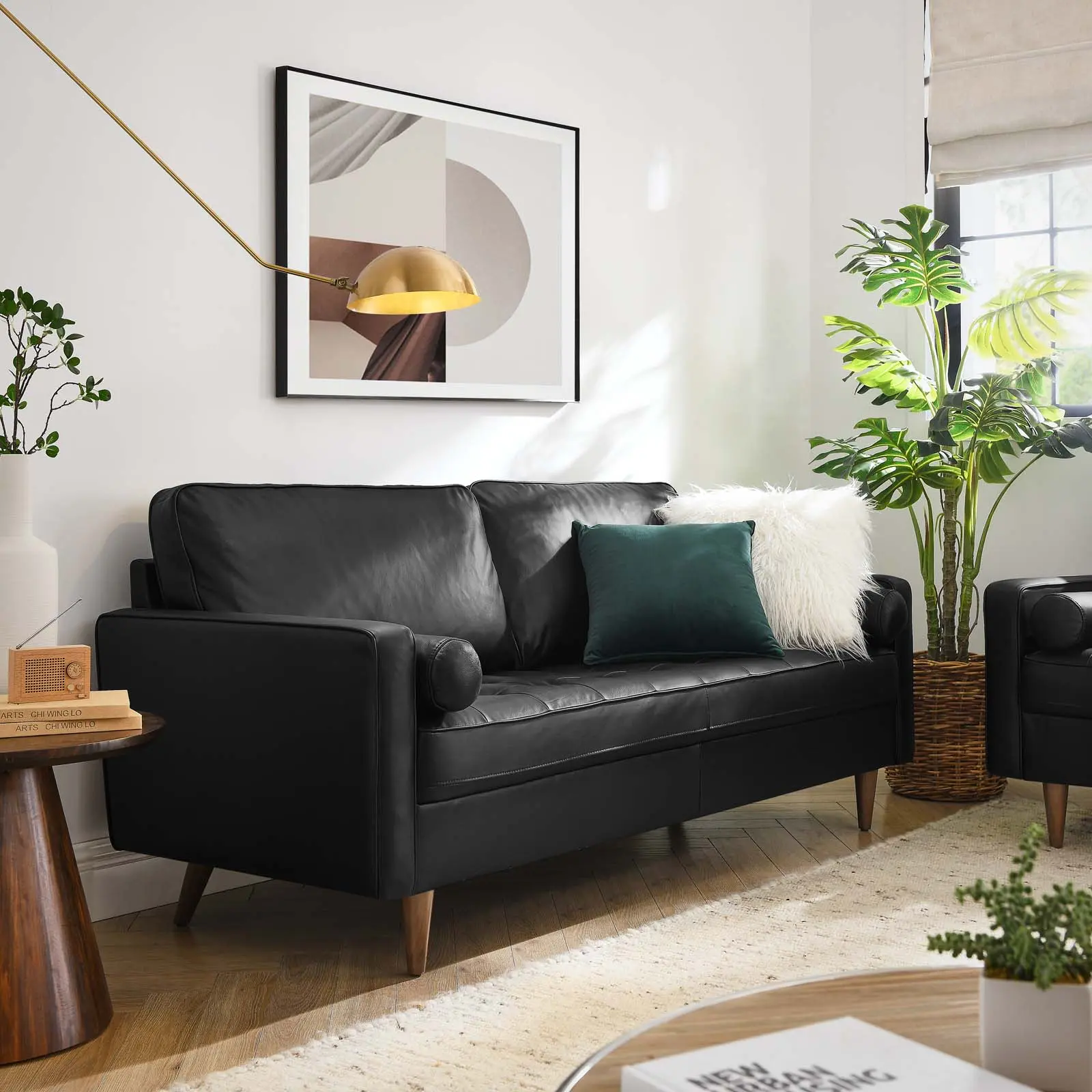 Modway Valour Leather Sofa in Black Modway Valour Leather Sofa in Black