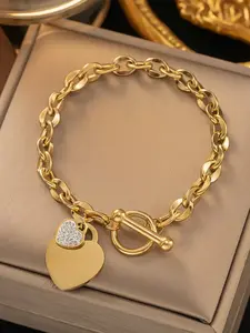 Titanium Steel Heart Bracelet for Women, Non-Fading Double Hearts Design, Versatile Daily Wear Fashion Accessory, Elegant Peach Heart Wristband Jewelry, Perfect Gift for Her