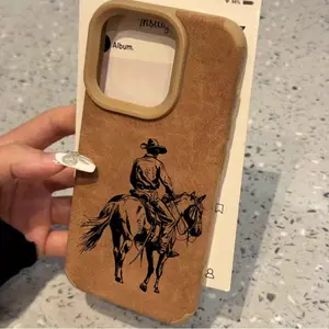 Fashionable Western Cowboy iPhone Case for iPhone 17/16/15 Pro Max/14 Plus/13/12/11 Pro/Air| TPU + Faux Suede, Anti-Fingerprint Drop Protection Soft Shell