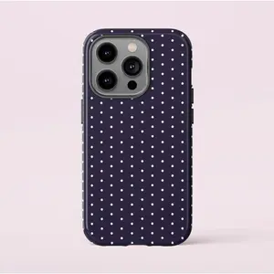 Navy Blue Purple Polka Dot Phone Case, iPhone 16 15 14 13 12 Pro Max, Magnetic Tough Case, Tech Accessories