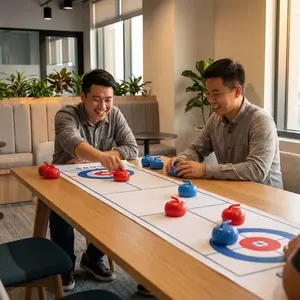 2 in 1 Table Top Shuffleboard & Curling Game Set, 1 Set Classic Board Game, Portable Family Games for Indoor and Outdoor Fun, Strategy Board Games, Indoor Recreation Equipment