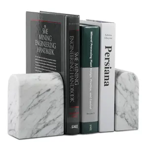 Natural Italian Marble Bookends for Shelves, Book Ends for Heavy Books, 13LBS Ultra Heavy Duty Book Holders, Triumphal Arch Bookends Office Bookshelf Decor for CDs/Video Games(Bianco Carrara)