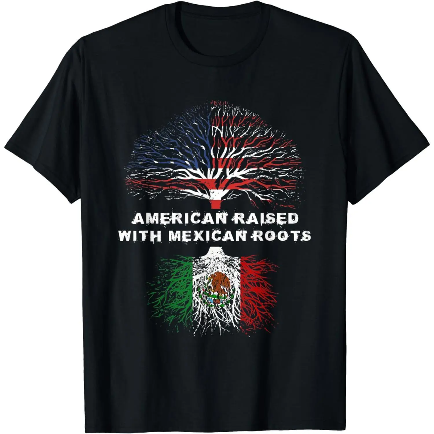 Men's American Aesthetic Graphic T-Shirt, Relaxed Fit 100% Cotton with American Raised Mexican Roots Tree Graphic, Casual Streetwear, Round Neck, Shortsleeve, Menswear, Top, Tshirt, Breathable, Roots Motif, Short Sleeve Tee