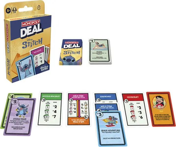 Monopoly Deal - Disney Stitch Edition Card Game, Collectible Action Figurine/Statue, Ages 8+, 111 Cards, Family Travel Game for Kids Ages 8+