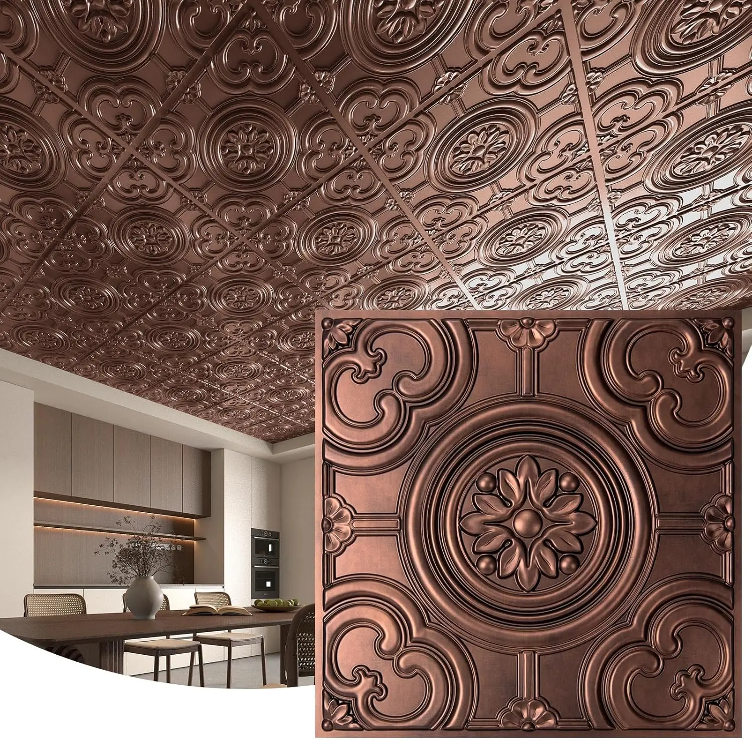 12-Pack 24"x24" Drop Ceiling Tiles,  Glue up Ceiling Panels, Antique Copper