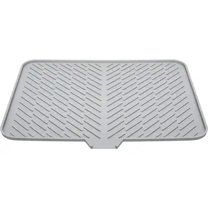 Silicone Dish Drying MatGrey with Built-inDrain Lip Hygienic Sturdy Compact Easy to Clean TrayProtects Surfaces Prevents Water Build Up Dish Drainer Organizer