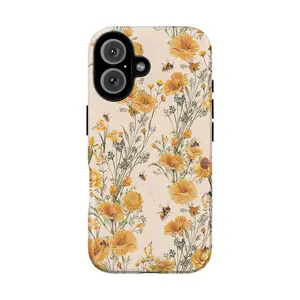 Vintage Botanical Wildflower & Honey Bee Pattern Phone Case Collection for iPhone 17, 16, 15, 14, 13, 12, 11, SE, X XR XS Max 15 Pro Max Samsung Galaxy S20 S21 S22 S24