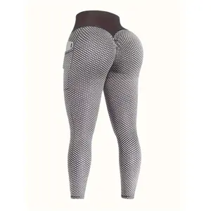 Women's High Waist Washed Cotton Yoga Leggings - Geometric Pattern, Tight Fit, 95% Polyester, 5% Elastane, All-Season Knit Fabric, High Elasticity, Hip Lift and Shaping, 260g/m² - Sports Style
