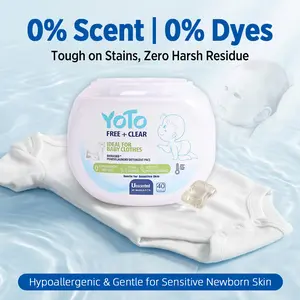 40 Pcs/Box, 1 Box/3 Boxes, YoTo Free + Clear, Hypoallergenic Unscented Laundry Pods, Baby & Sensitive Skin/Eczema Safe, Effective Stain Removal, Bio-based, No Residue, Gentle Fiber Care, HE Compatible