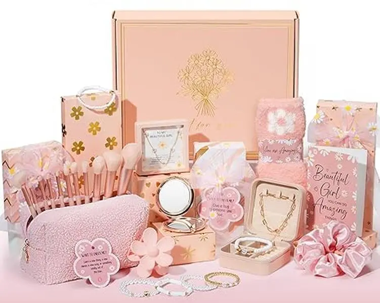 Graduation Gifts for Teen & Tween Girls Trendy Makeup Gift Set with Positive Affirmation Cards – 10 Individually Wrapped Beauty Gifts with Empowering Challenges, Motivational Birthday Gift Basket mothersdaygift