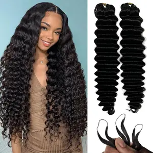 Feather Human Hair Crochet Bundles Knotless Deep Loose Wave Extensions Lightweight Micro Twists Pre Separated Crochet Hair For Braiding Curly 18Inch 120g 100Strands