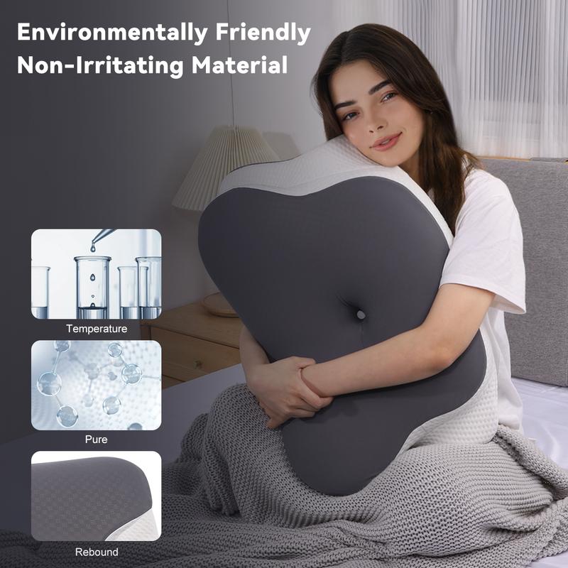 VIPfree Cooling Memory Neck Pillow, Adjustable Ergonomic Memory Foam Neck Pillows, Cervical Support, Breathable & Removable Pillowcase, Mother's Gift