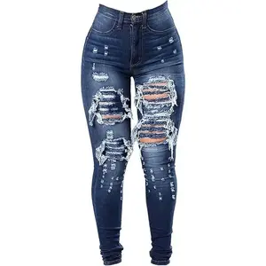 Women's High Waist Plus Size Destroyed Jeans Slim Skinny Ripped Trousers Stretch Denim Pants(gift)