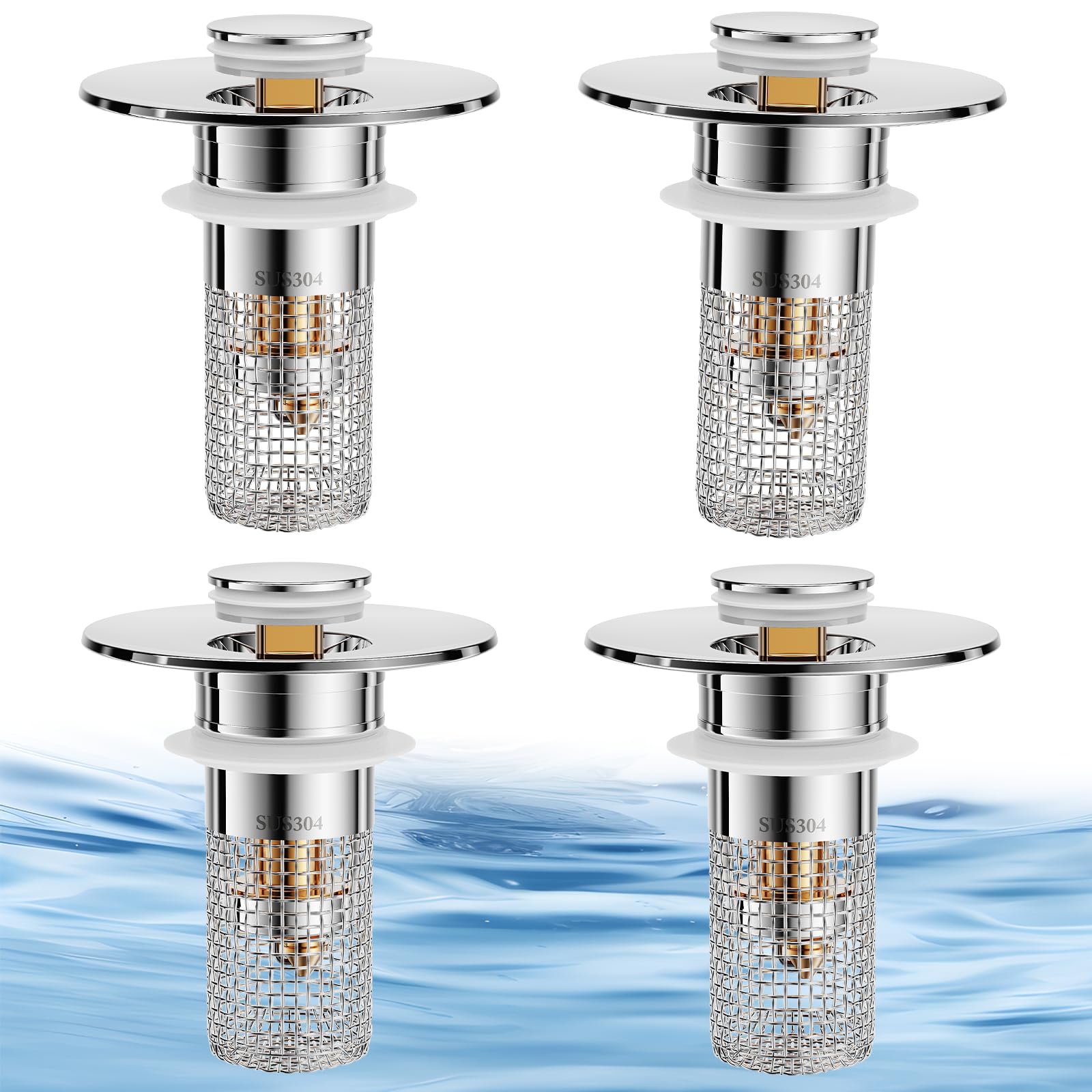 Floor drain,2 pcs Pop-Up Bathroom Sink Drain Strainer, Stainless Steel Hair Catcher Basket with Brass Drain Plug, Universal Fit for US Bathroom Sinks, Bathtubs, Showers & Floor Drains summerwins