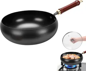 Thick uncoated iron pot, Japanese iron pan, uncoated cast iron pot, hand-forged non-stick pan without coating, high-purity frying pan, cast iron skillet—universal kitchen cookware suitable for gas and induction stoves. Cookware Cookware