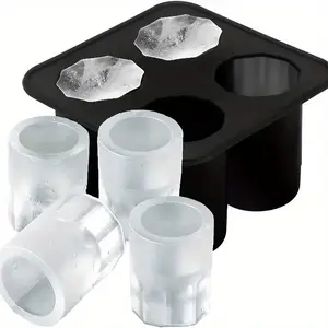 Shot Glass Ice Mold Tray, 4 Cavities Reusable Whiskey Glass Cubes, Ice Mold for Cocktails & Beverages, Kitchen Bar Accessory