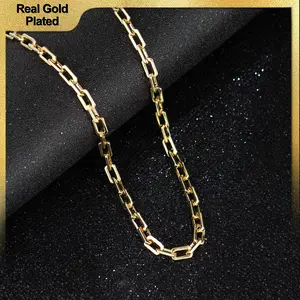 Holylegend 14k Real Gold-Plated Paperclip Chain Necklace Men 4mm Wide 24 Inch Minimalist Rectangular Link Jewelry,Father's Day Gift
