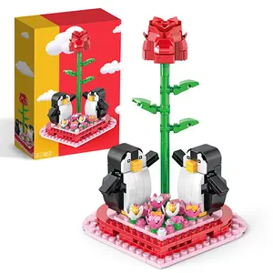 Buildable Penguin Rose with Heart Base | Valentine‘s Gift for Couples & Kids! | 281 Pcs STEM Sensory Toy | Fun DIY Project & Home Decor