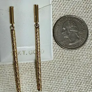 14K Gold Textured Linear Bar Drop Earrings