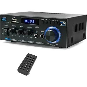 AK45 Stereo  Audio Amplifier, 5.0 Mini  Receiver, 300W *2 Blutooth HiFi Stereo Power Amplifier 2.0  RMS 40W x 2  Stereo System with Remote Control Amp W/MIC,USB, RCA,FM Radio