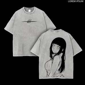 Hinata - Naruto Anime Double Printed Vintage Washed Tee Unisex Oversize Anime Manga Washed Heavyweight Cotton T-shirt, Gift For Anime Fan, Anime Lover Summer Streetwear