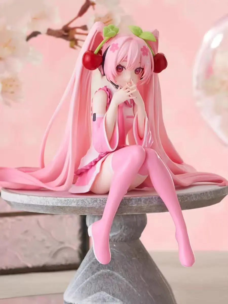 Sakura Sitting Hatsune Miku Figure, Anime Girl Prize Figurine, Desktop & Car Decor Collectible Model, Perfect Gift for Vocaloid Fans