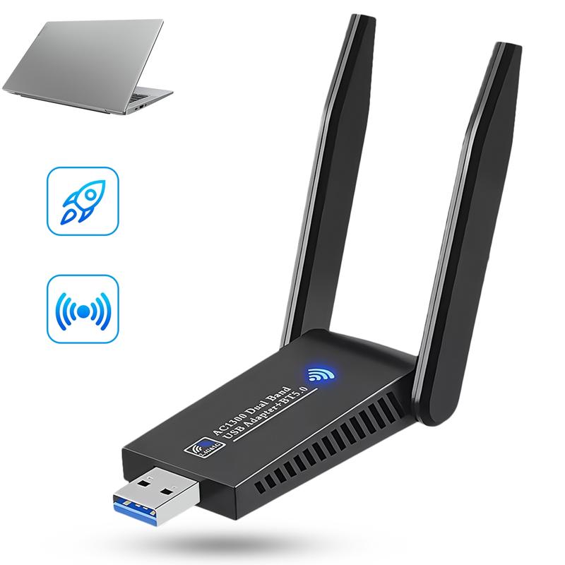 Pc Internet Adapter Wireless USB WiFi Adapter for PC 1300Mbps Dual Antennas 5G/2.4G WiFi ...