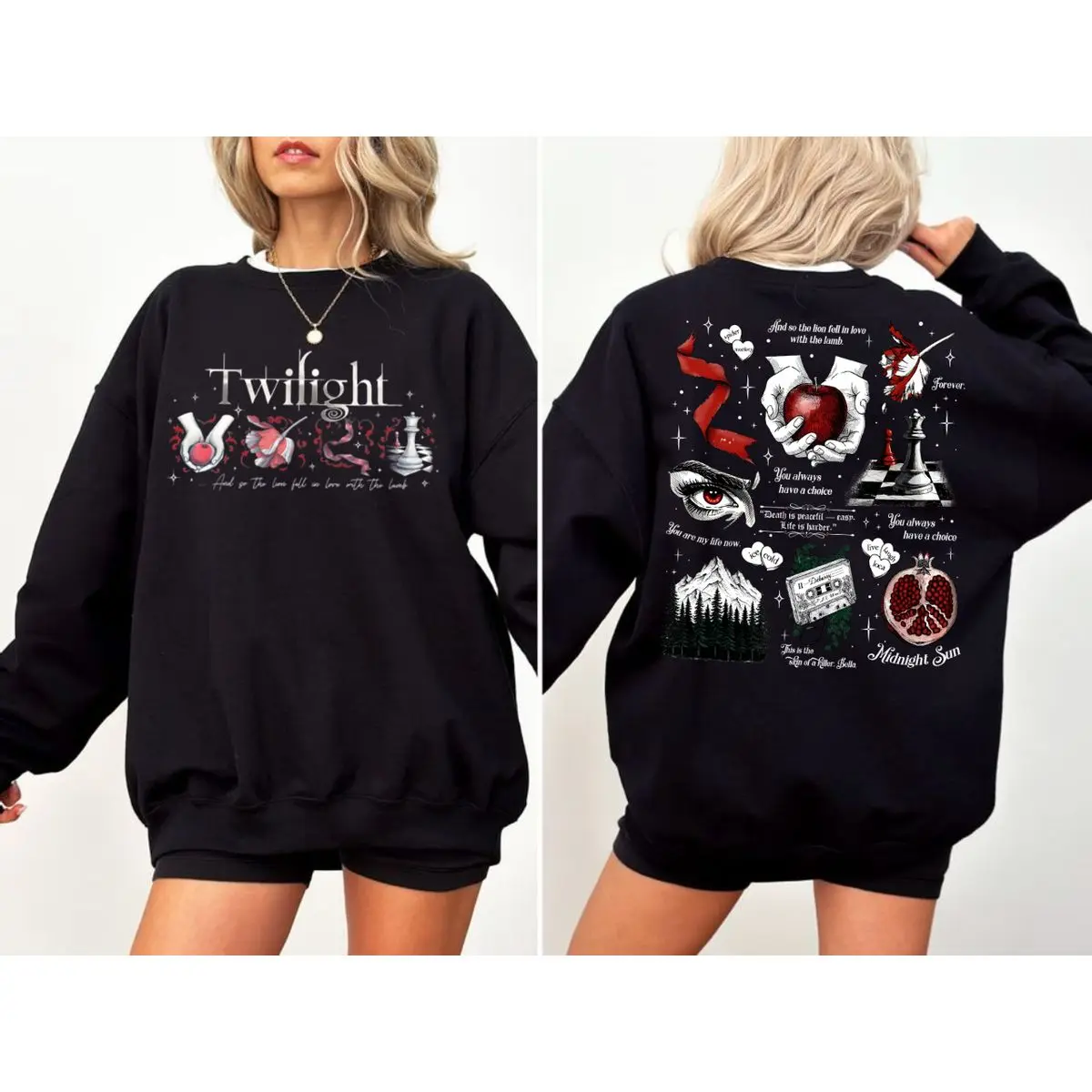 Twilight 2 Sided T Shirt, Vintage Book Cover Sweatshirt, Bookish Hoodie, Vampire Romance Fan Gift, Unisex Sweater Pullover Tee