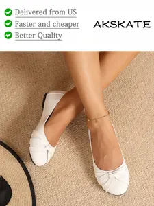 AKSKATE Women's Flat Shoes with Unique Bow Design PU Upper Three-in-One Comfortable Insole for School Office & Outdoor Wear