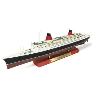 1/1250 Scale SS France Ocean Liner Die-Cast Metal Model – CGT French Line Classic Livery with Wood Grain Display Stand, Collectible Maritime Gift for Adults