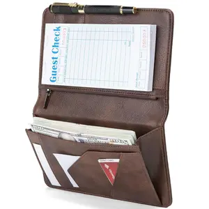Leather Server Book for Waitress with Zipper Pocket Magnetic Closure High Volume Money Pocket Waitstaff Organizer Fit Server Apron Coffee