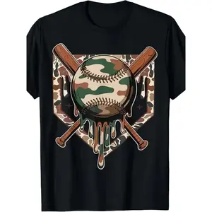 180g[100%cotton]Baseball Drip for men Ice Cream Dripping men Baseball Camo T-Shirt[Cool Design] Street Trending Style men's Tee Comfortable Cotton Round Neck Shorts Same Gender Design and Sleeves Men's T Shirts