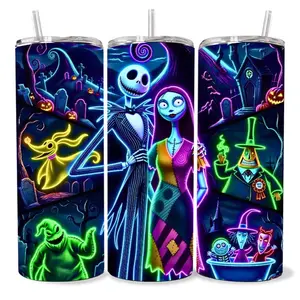 Jack And Sally Neon 20 oz Tumbler - BPA Free, stainless steel, Leak proof, durable, with clear lid
