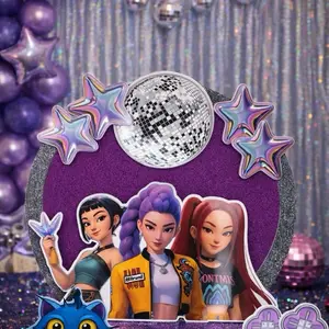 K Pop Cake Topper Birthday Topper with Disco Ball and Stars for Purple Ombre Cake Decorations