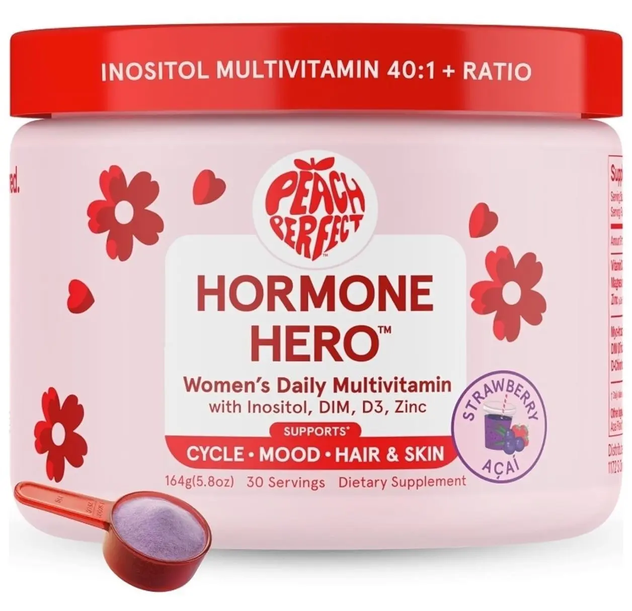 Inositol Powder Multivitamin, Strawberry Acai Flavor – 4g Myo & D-Chiro Inositol, DIM, Zinc, Magnesium Glycinate, Vitamin D3 – Supports Women’s Health, Cycle, Energy, 30 SVG