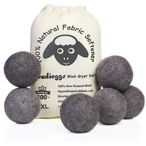 Wool Dryer Balls Dark Grey XL 6-Pack, 100% New Zealand Organic Fabric Softener for 1000+ Loads,f , Reduce Wrinkles & Shorten Drying Time Naturally (6count Grey-XL)