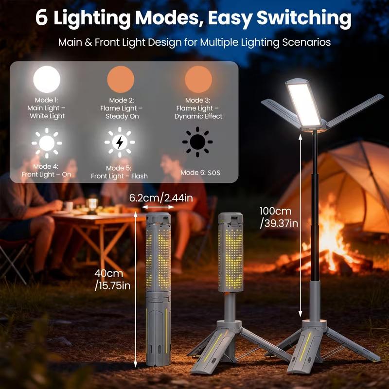 Rechargeable 8000mAh Retractable Camping Light, High Lumen Work Light with 3 Adjustable LED Lamp Heads and Dimmable Brightness, Equipped with 3.4-Foot Tripod – Must-Have for Camping, Ideal for Garage Use, Emergencies, BBQs, Gatherings and Festival Gifts