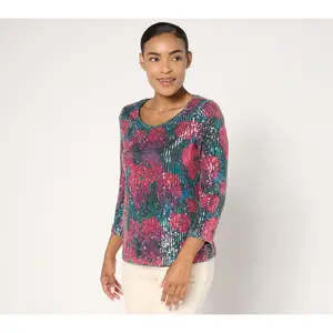 Attitudes by Renee Printed Sequin Top