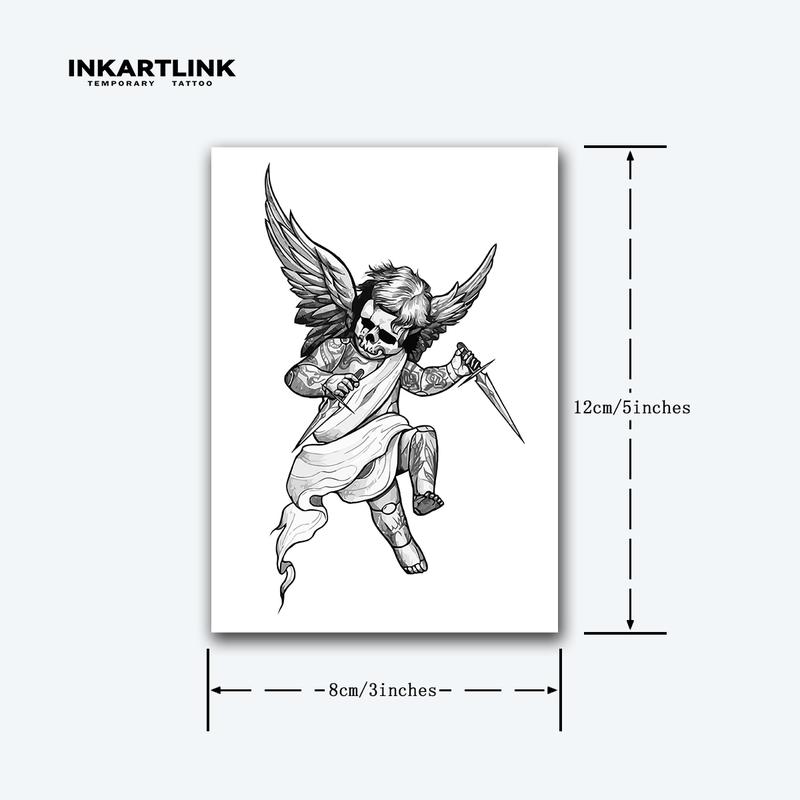 INKARTLINK Tattoo Tech, 2 Sheets Medium Semi Permanent Tattoo, Adult Art Design Temporary Tattoos, Lasts 1-2 Weeks, Waterproof, Realistic Look, No Adhesive, No Reflection (Assassination Angel Design)